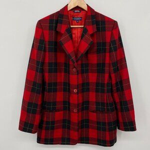 Vintage Blazer Jacket‎ Size 10 Medium Red Black Plaid Wool Corbin Collection